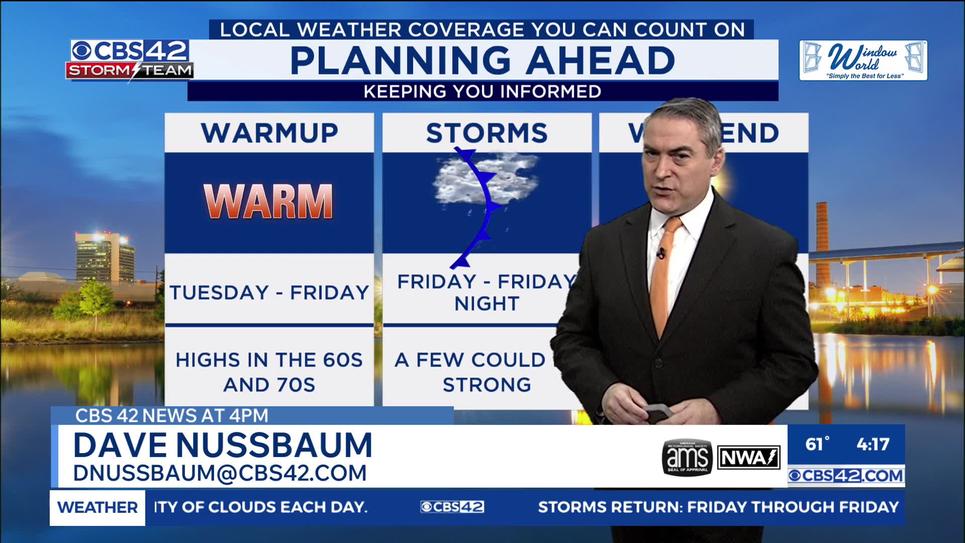 Warming Trend Begins Tuesday With Storms by Friday – CBS 42 News at 4 ...