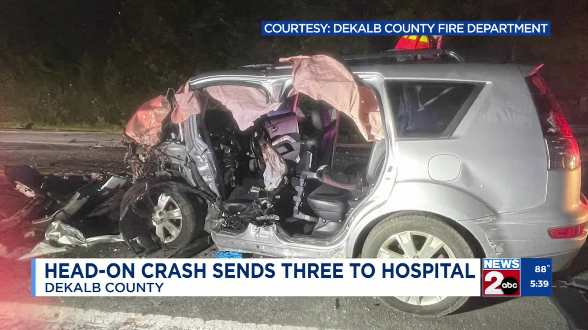 Head-on crash in DeKalb County sends three to hospital – WKRN News 2