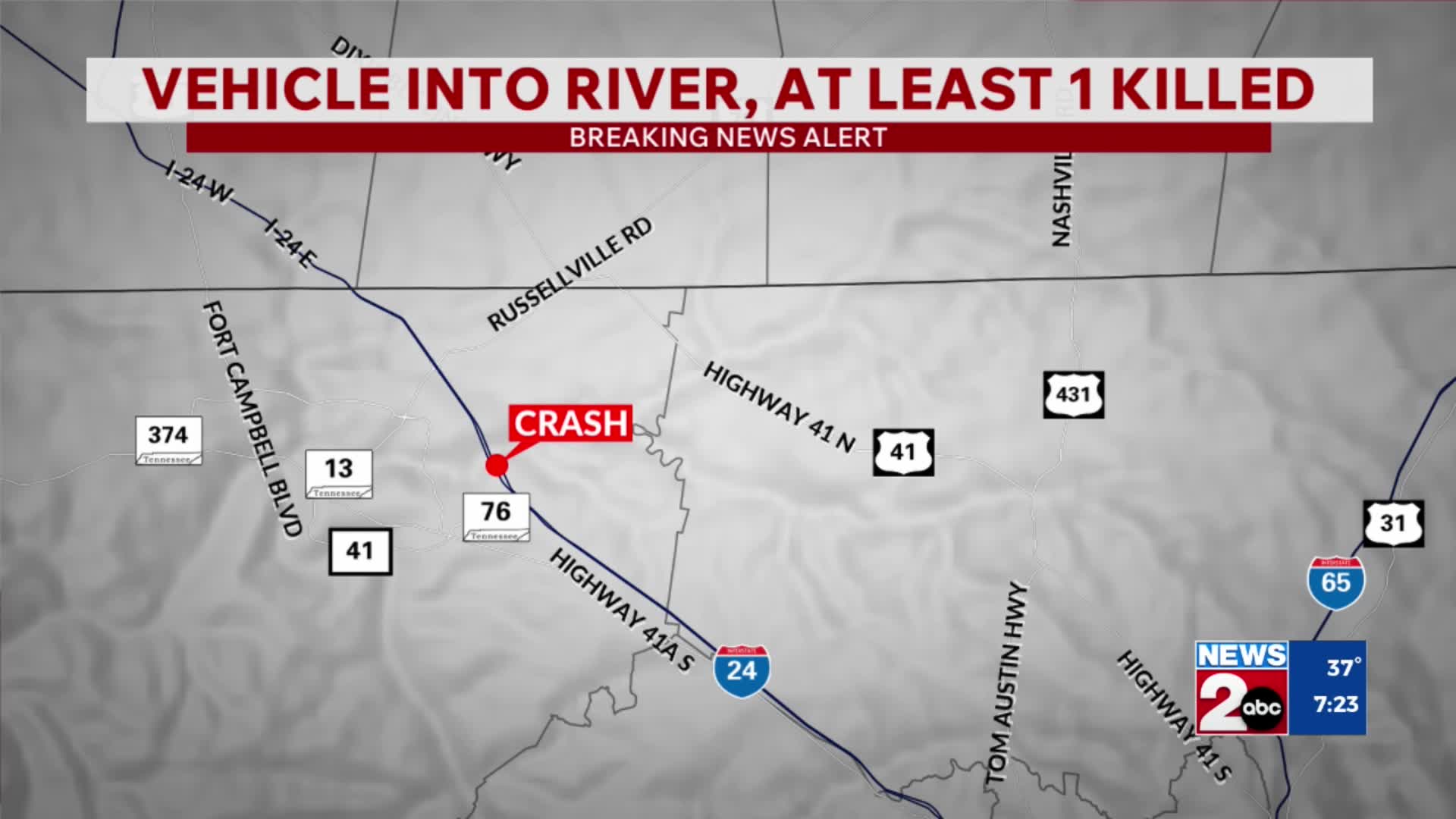 1 dead after vehicle crashes into Red River off I-24 – WKRN News 2