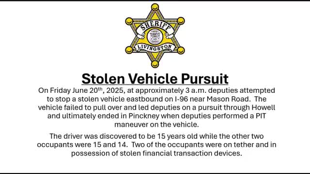 Teen leads deputies on high-speed chase in stolen vehicle – WLNS 6 News