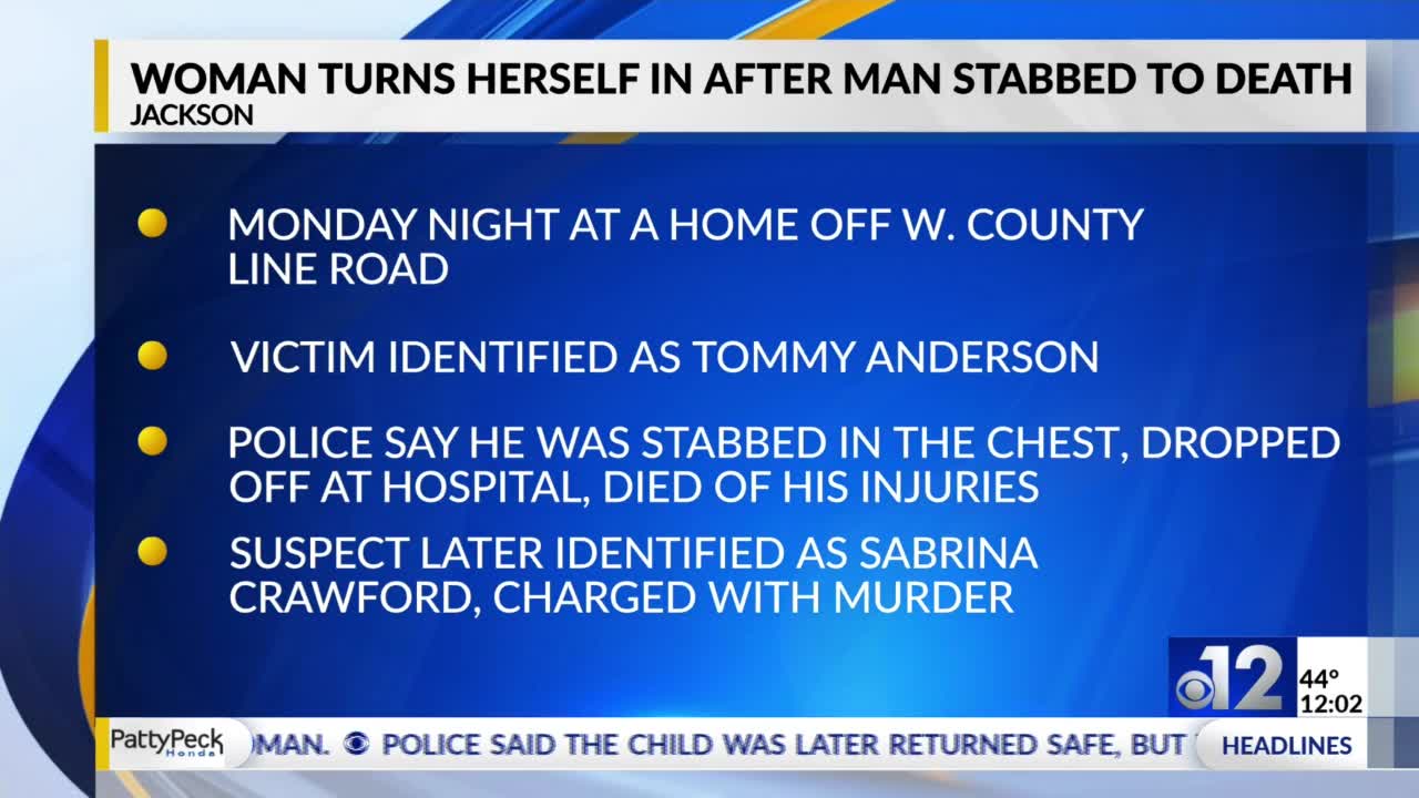 Woman turns herself in after man stabbed to death in Jackson – WJTV