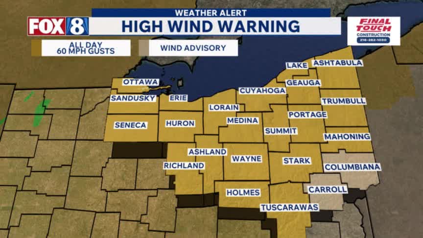 HIGH WIND WARNING: When will 60 mph gusts quiet down? – Fox 8 Cleveland WJW