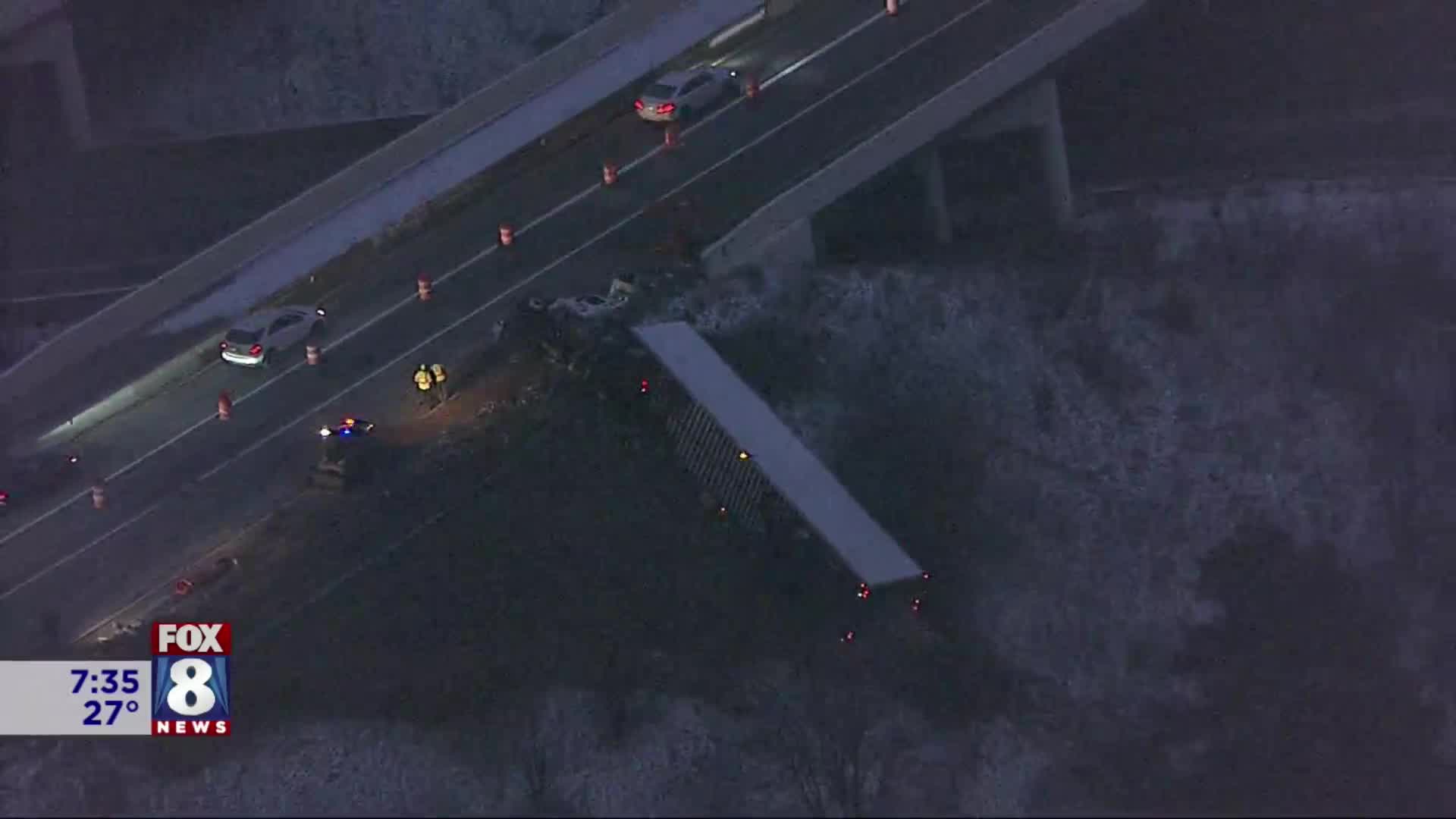 Semi-truck flips over guardrail on I-77 South – Fox 8 Cleveland WJW