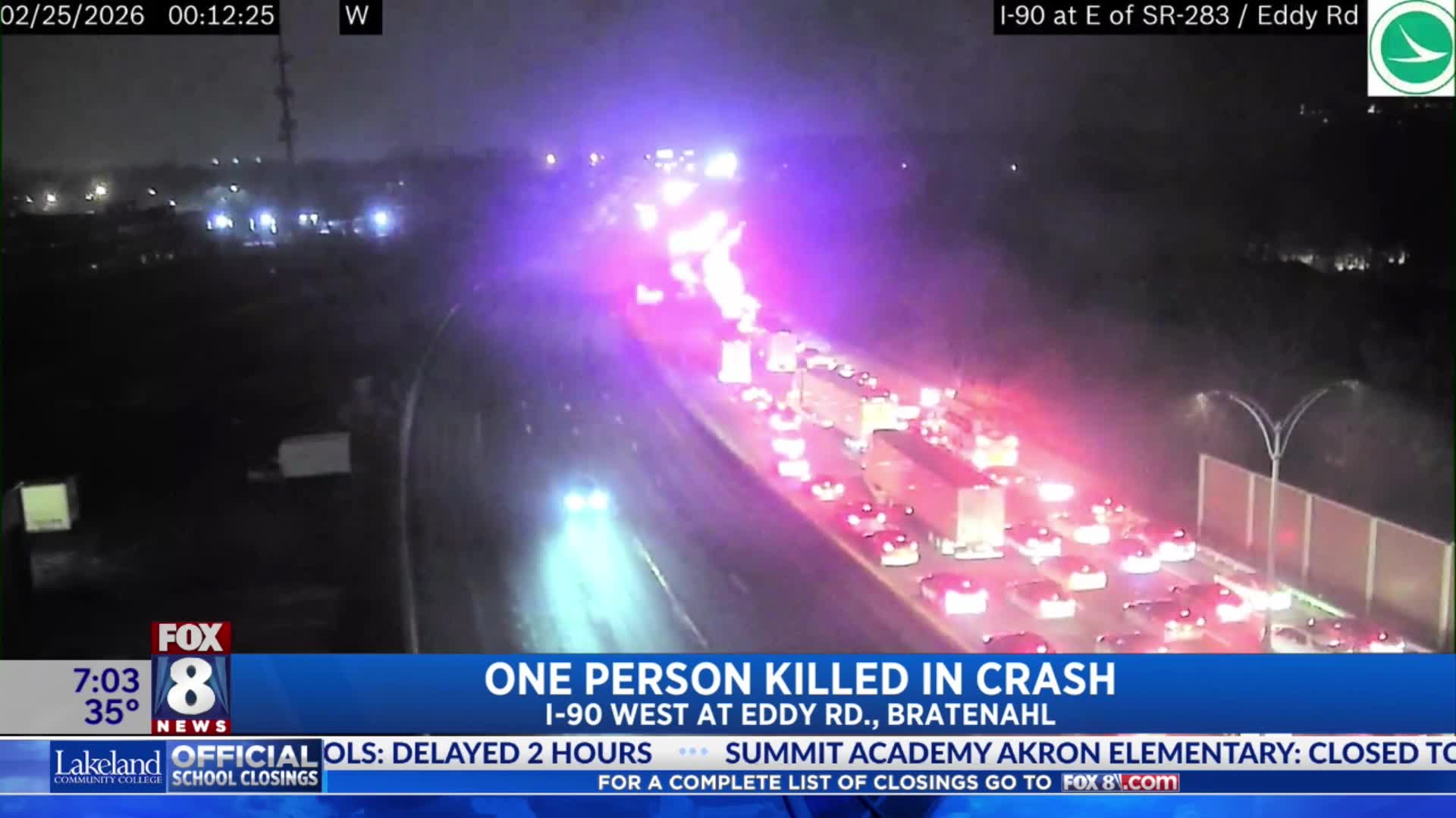 One person killed in crash on I-90 – Fox 8 Cleveland WJW