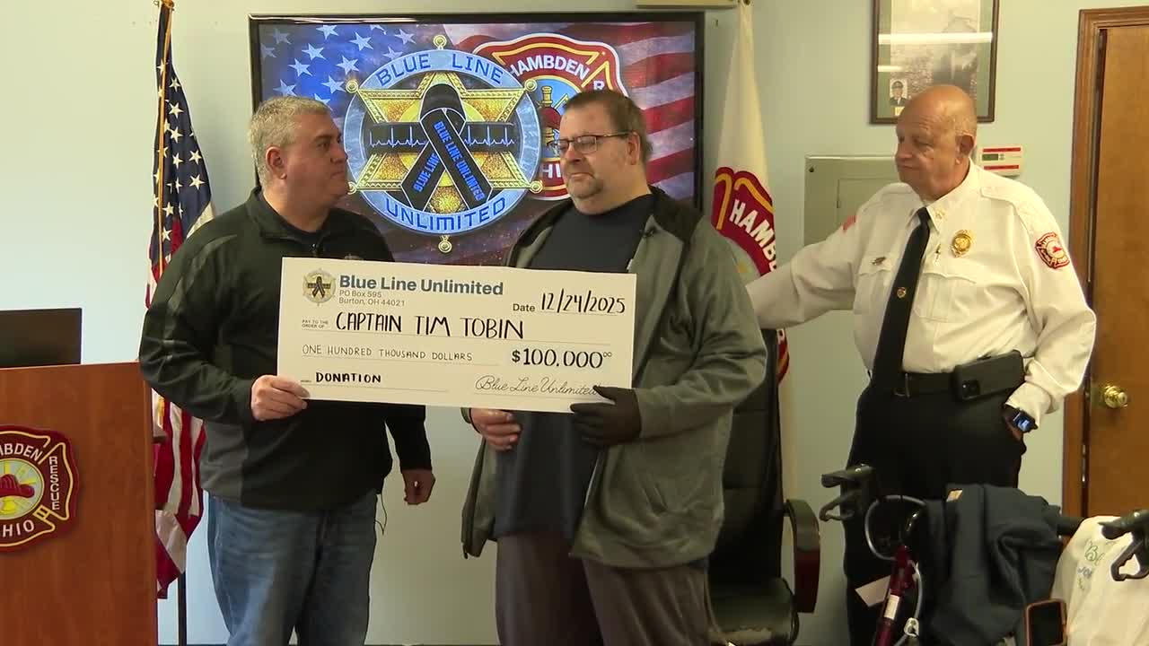 Tim Tibon Blue Line Unlimited presents $100K check to injured Hambden fire ...